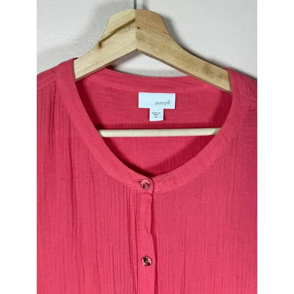 J.Jill pure Jill pink Slub Cotton Long Sleeve Tunic Button Front XL Lagenlook - Picture 2 of 12